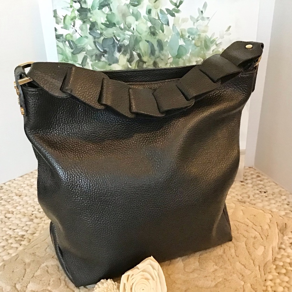 Leather Slouchy Tote/Hobo Bag Made in Italy, Black - Picture 4 of 8